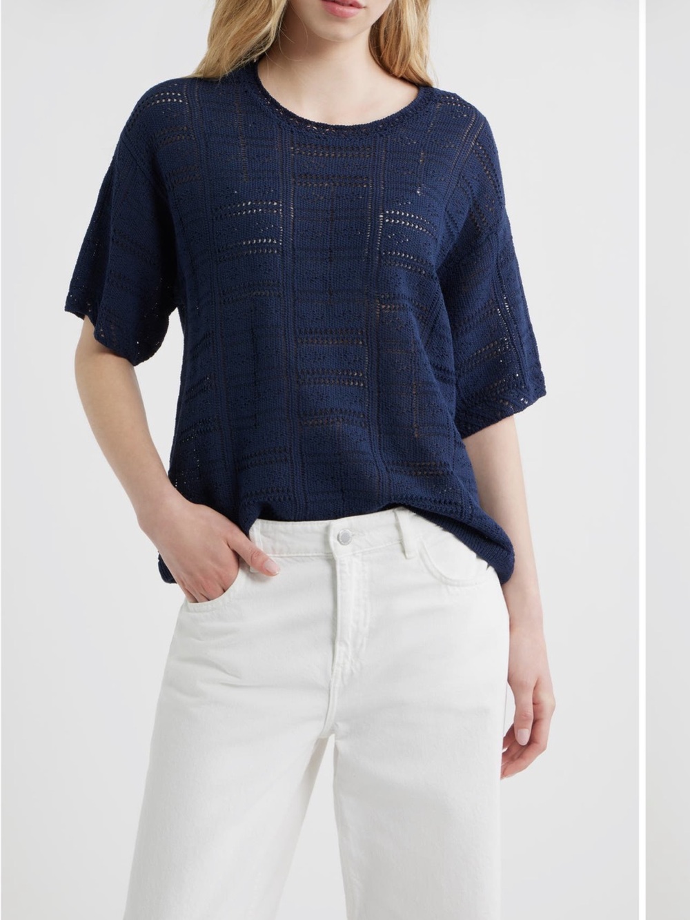NWT rag and bone M Relaxed Knit Short-Sleeve Top in Navy